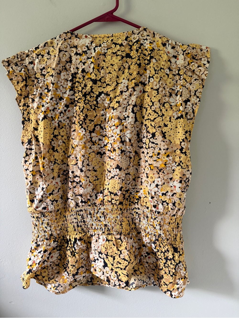 Tommy Hilfiger Yellow Floral V-Neck Smocked Peplum Top - Picture 3 of 4